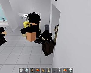 Roblox girl pounded hard in risky public bathroom stall during outdoor fuck session
