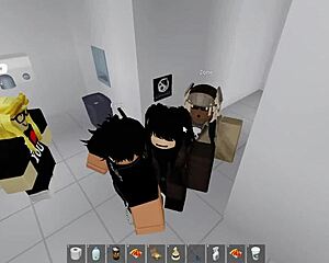Roblox girl pounded hard in risky public bathroom stall during outdoor fuck session