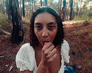 innocent forest walk turns into curvy latina deepthroat gagging on huge black cock rough outdoor