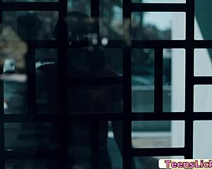 hot teen explores twin girlfriend's big tits in lesbian face sitting session