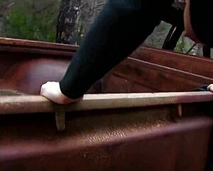 black haired teen beauty with huge natural saggy tits seduces guy for first rough public anal in leggings at lost outdoor spot with sloppy deepthroat