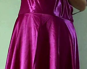 bali girl masturbates pussy spreading in purple silk dress