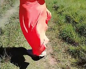 Mischievous stepmom flashes see-through undies and big ass publicly in forest pt01