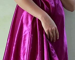 bali girl masturbates pussy spreading in purple silk dress