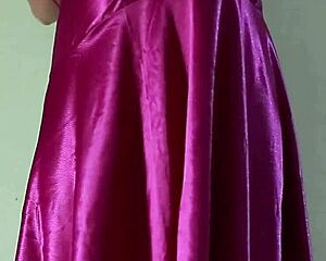 bali girl masturbates pussy spreading in purple silk dress
