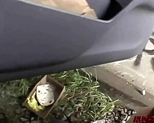 vandalia flashes big tits and ass then spits on cock for public outdoor blowjob pov