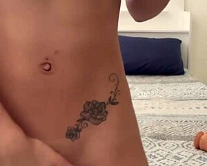 blonde brazilian teen soaks her bed squirting huge from giant toy on bed in lingerie