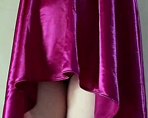 bali girl masturbates pussy spreading in purple silk dress