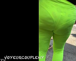 cute latina milf wife flashes see-thru spandex panties for voyeurs