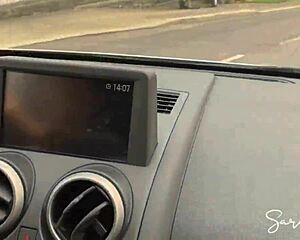 Risky car fucking near public park unloads cum on her fat ass