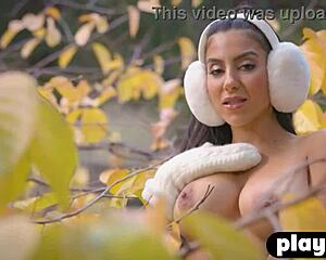 adorable arab milf babe big fake tits striptease outdoors clothes ripped naked body exposed