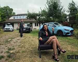 she takes that intense deep throat to pay off her debt outdoors