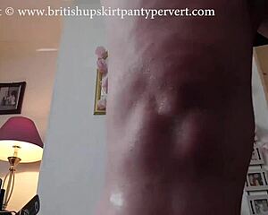 British milf 47 flashes blue nylon panties upskirt handjob cum