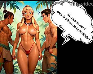 Jungle girl lost in comic gangbang, gaping ass takes monster cocks bareback