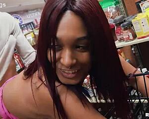 BLACK BODYBUILDER CUMS ON REDHEAD IN SHOP!