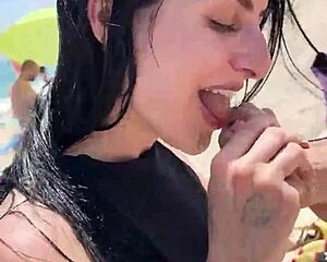 kaitlyn katsaros spends a submissive beach day bathing with venom evil choking on his cock gagging on toes and armpits