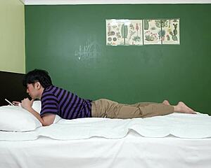 a korean bride's sensitive feet get licked in stockings on her wedding bed