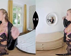 WOW! Sexy Black Lingerie Blonde Toys Her Big Tits in VR!
