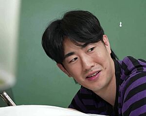 a korean bride's sensitive feet get licked in stockings on her wedding bed