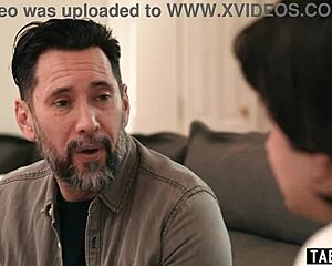 Stepson and stepdad double penetrate blindfolded mature stepmom post-massage