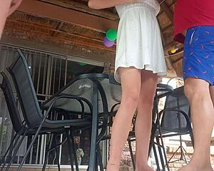 Upskirt View Of Stepmom Bent Over Getting Fucked Outdoors