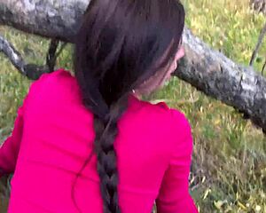 Forest Stranger Takes Cumshot Facial on Cute Brunette Face