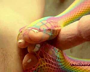 Sexy VanillaandCaramel babe footjobs her toes while fingering wet pussy close up