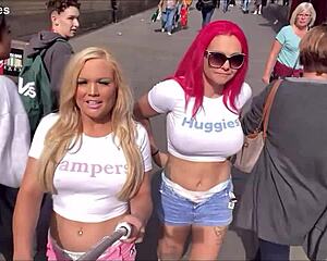 jessica and roxi rock nappies dancing in public like total exhibitionists