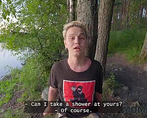 Russian cougar seduces park stranger's huge cock and rides it in minutes