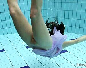 Aneta Splashes Big Tits in Purple Dress Underwater Pool Play