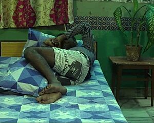 desi indian maid spreads tight pussy for young lover's rough creampie fuck on sofa