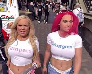 jessica and roxi rock nappies dancing in public like total exhibitionists