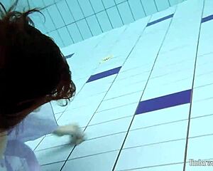 Aneta Splashes Big Tits in Purple Dress Underwater Pool Play