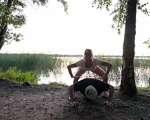 Russian cougar seduces park stranger's huge cock and rides it in minutes