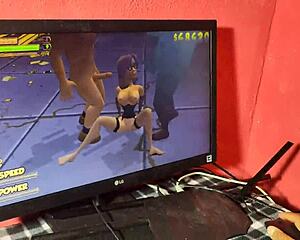 She plays porn game then begs for rough anal ride