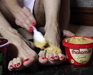 Peanut Butter Jelly Fuels Milf's Foot Fetish Footjob Fantasy