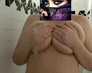 hot white girl with huge natural boobs soaps up in shower massaging moaning wildly