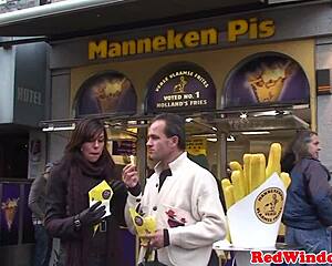 blonde amsterdam whore bends over sucks cock then gets fucked doggystyle