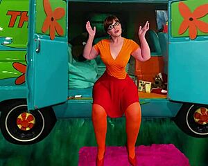 granny velma dinkley in cosplay gets her pussy fingered to orgasm no mystery here