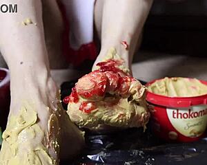 Peanut Butter Jelly Fuels Milf's Foot Fetish Footjob Fantasy