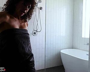 mature milf mommy bathes then straps on for lesbian shower roleplay clit licking fun