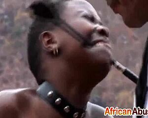 Bound Ebony African Slave Ass Abused for Cash in Outdoor BDSM