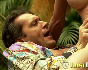 Curly haired babe's pussy slammed hard outdoors doggystyle.