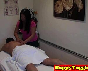 Real fat asian masseuse rubs hidden cam cock in nuru.