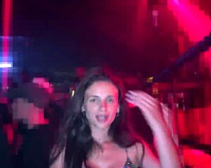 imagine a petite brunette flashing her big tits and pussy dancing panty-free to lure guys outdoors