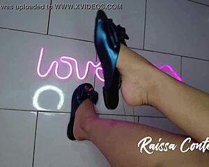 flip flop footjob makes cock explode in steirinha azul issa conte bliss!