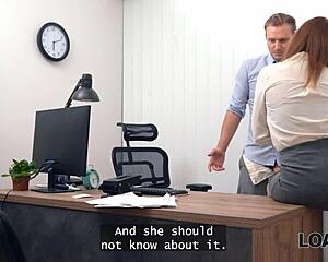 boss slut spreads legs on desk for manager's cock