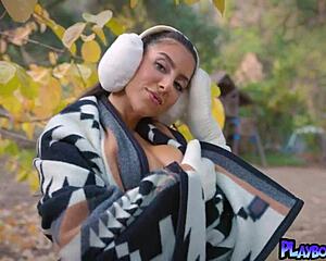 Wow! Awesome Brunette Milf Lena The Plug Strips Downblouse To Bare Huge Boobs Outdoors!