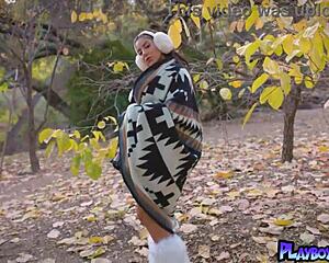 Wow! Awesome Brunette Milf Lena The Plug Strips Downblouse To Bare Huge Boobs Outdoors!