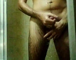 Skinny Brazilian Jerking Huge Cock in Shower Bath to Intense Orgasm